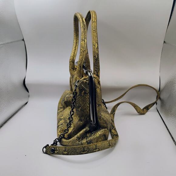 HOBO Glam Snake Leather Brown GINGER Satchel Crossbody Frame Convertible Bag - Picture 5 of 9